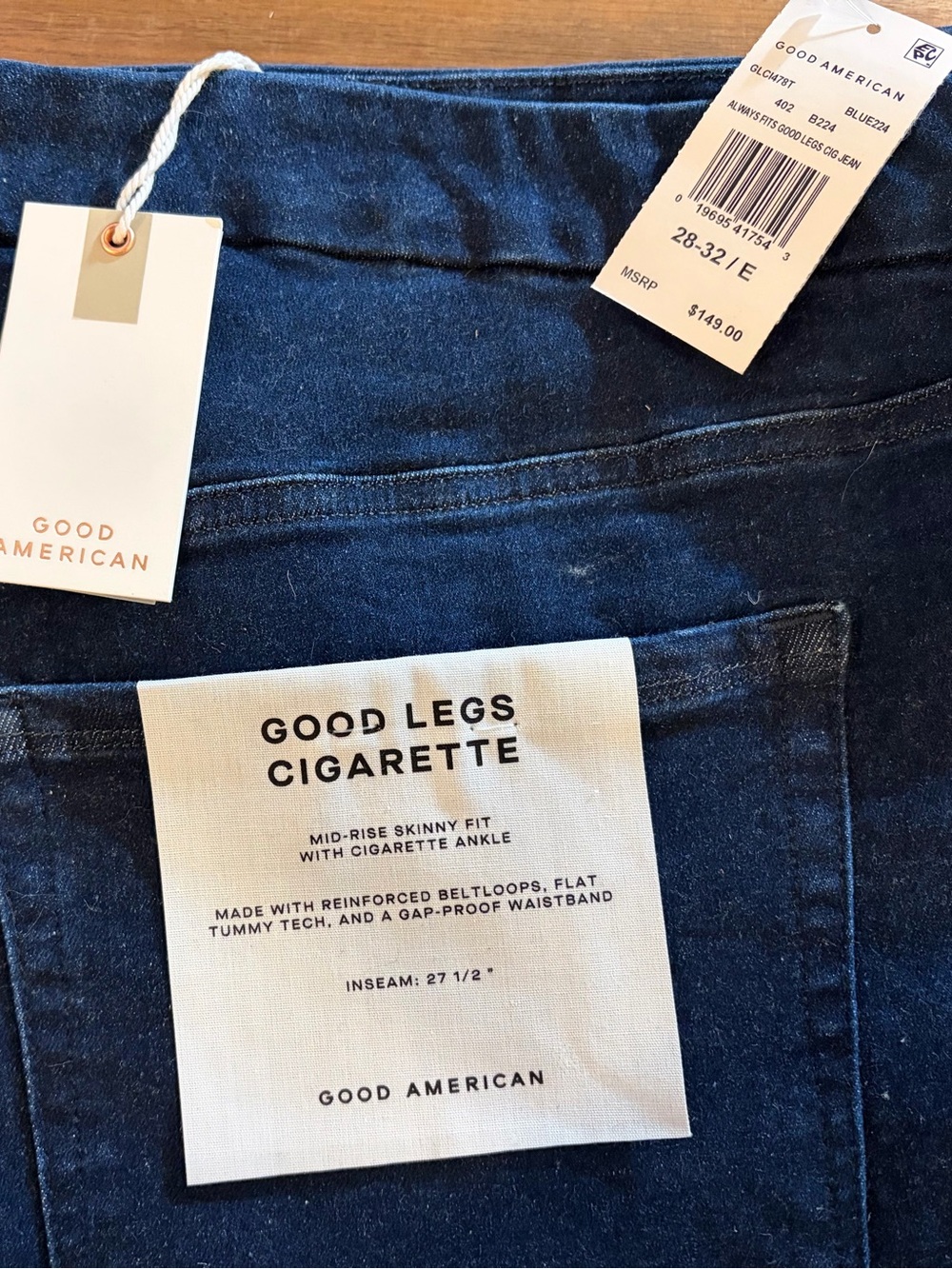 NWT Good American Dark Indigo Good Legs Cigarette Ankle Jeans